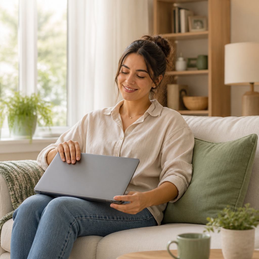 Relaxed person finishing notarization at home